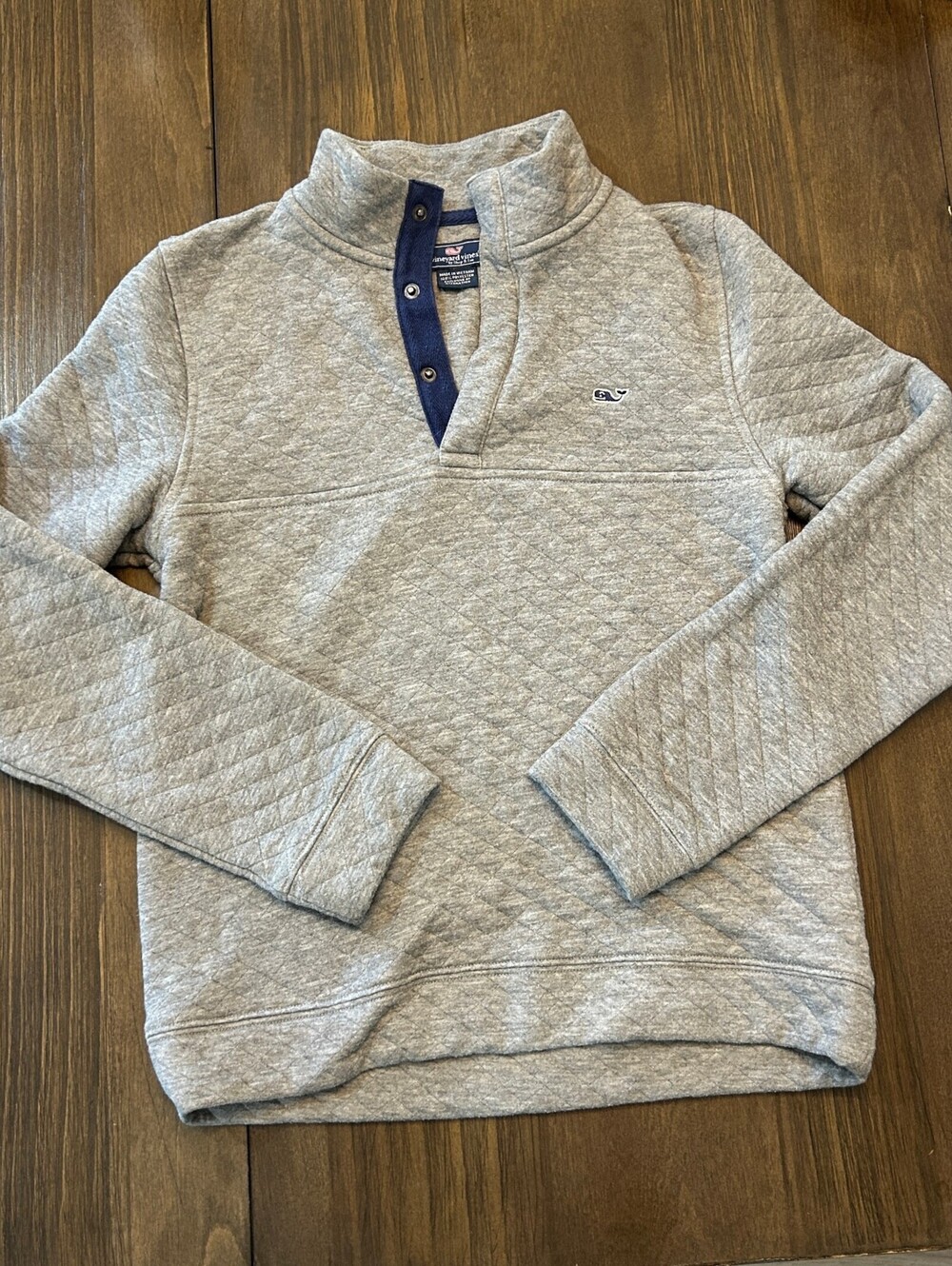 Vineyard Vines Youth Gray Quilted Snap Neck Pullover M Preppy Sweatshirt